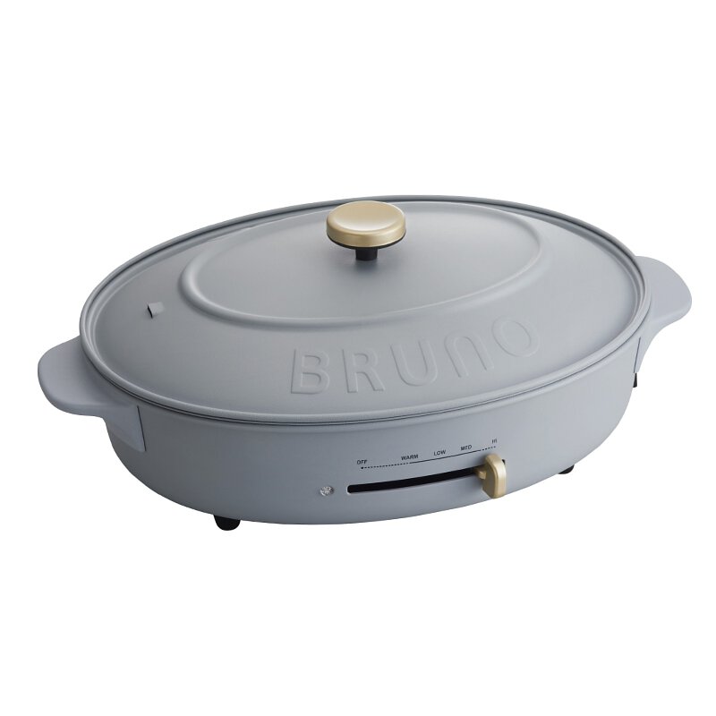 BRUNO 橢圓電熱鍋（220V / 英規三腳）連 3 款烤盤 - 藍灰色