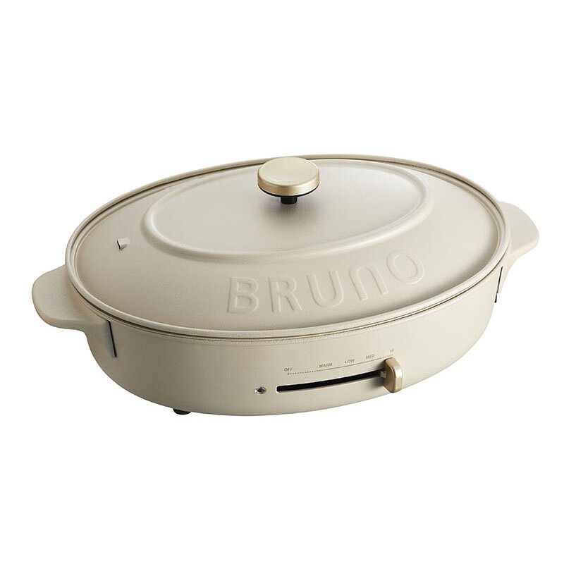 BRUNO 橢圓電熱鍋（220V / 英規三腳）連 3 款烤盤 - 米白色