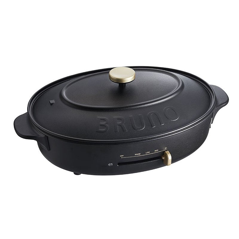 BRUNO 橢圓電熱鍋（220V / 英規三腳）連 3 款烤盤 - 黑色