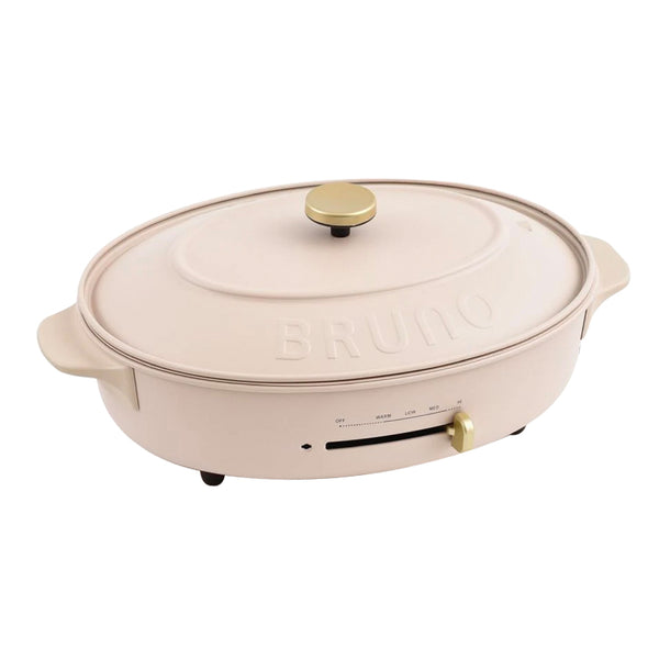 BRUNO 橢圓電熱鍋（220V / 英規三腳）連 3 款烤盤 - 粉米色